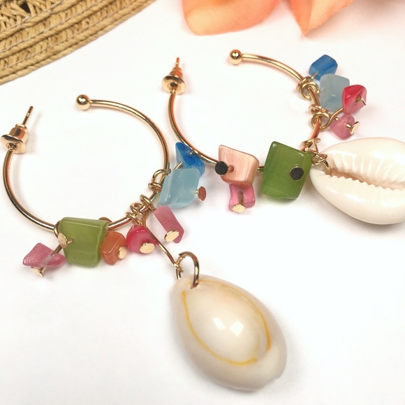 Seashell Drop Dangle Bead Earrings - Picture 5 of 6